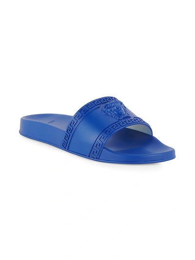 Shop Versace Men's Medusa Rubber Pool Slide Sandals In Royal Blue