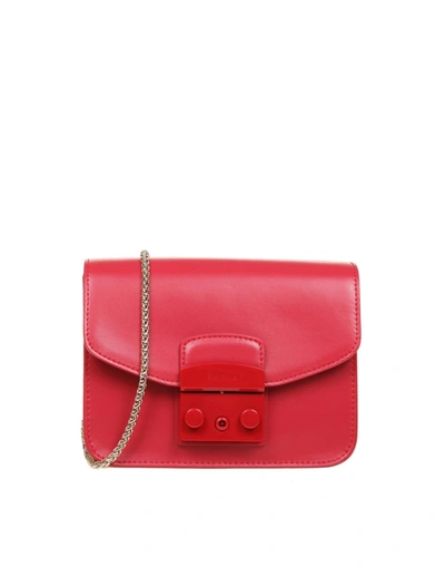 Shop Furla Red Leather Shoulder Bag In Burgundy