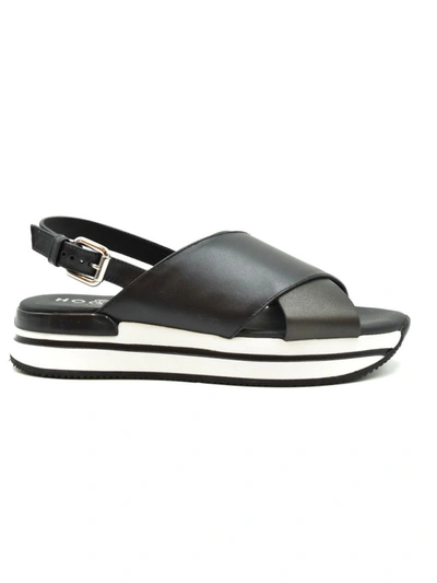 Shop Hogan Black Leather Sandals In Grey