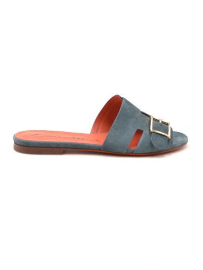 Shop Santoni Blue Suede Sandals