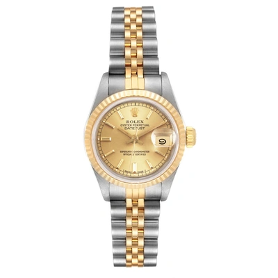 Shop Rolex Datejust Steel Yellow Gold Fluted Bezel Ladies Watch 69173 Box In Not Applicable