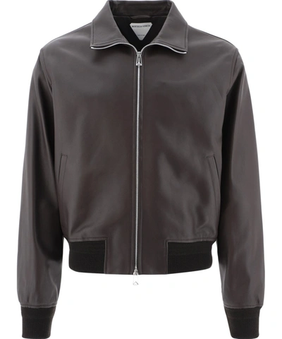 Shop Bottega Veneta Brown Leather Outerwear Jacket In Green