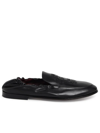 Shop Dolce & Gabbana Black Leather Slippers