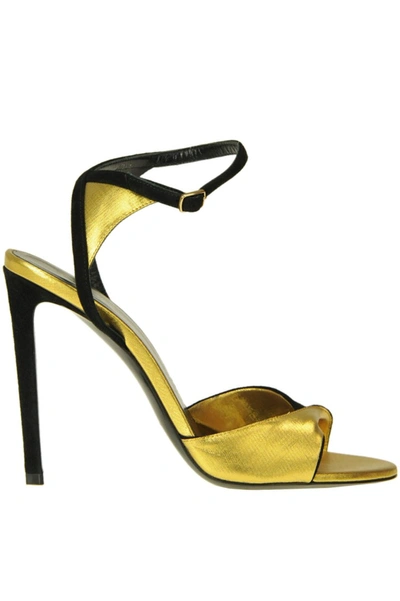Shop Celine Gold Suede Sandals