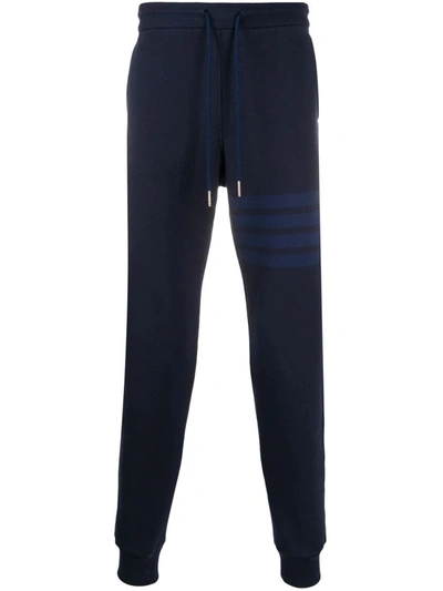 Shop Thom Browne 4 Bar Striped Cotton Sweatpants In Blue
