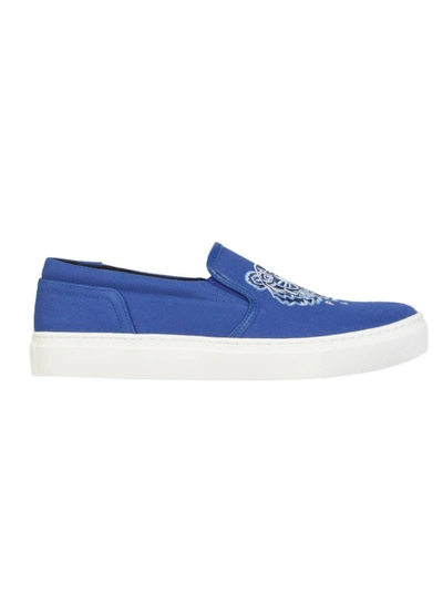 Shop Kenzo K-skate Blue Cotton Slip On Sneakers