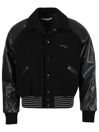 Shop Acne Studios Leather Letterman Bomber In Black