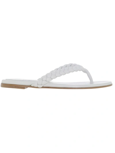 Shop Gianvito Rossi White Leather Flip Flops