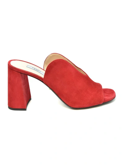 Shop Prada Red Suede Sandals