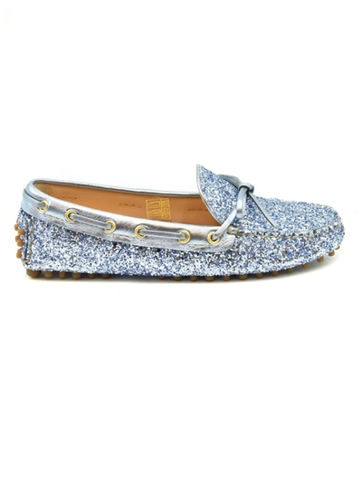 Shop Car Shoe Blue Glitter Loafers In Grey