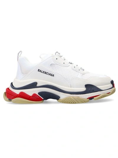 Shop Balenciaga Triple S White Polyester Sneakers