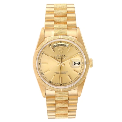 Shop Rolex Day-date President 36mm Yellow Gold Bark Finish Mens Watch 18248