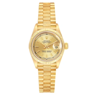 Pre-owned Rolex President Datejust 18k Yellow Gold Ladies Watch 69278 Box Papers