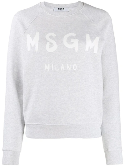 Shop Msgm Logo Print Crew Neck Sweater In Grey