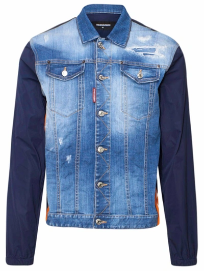 Shop Dsquared2 Blue Cotton Outerwear Jacket