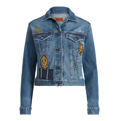 Shop Lauren Ralph Lauren Patch Denim Jacket In Tinted Sapphire Wash