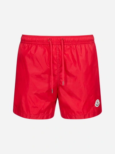Shop Moncler Logo-patch Swim Shorts In Red