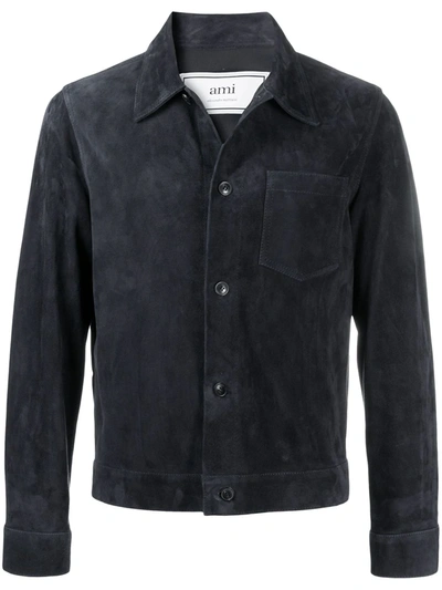 Shop Ami Alexandre Mattiussi Suede Overshirt Jacket In Blue