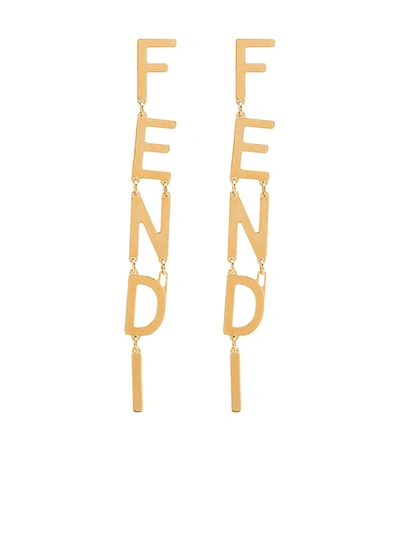 Shop Fendi -logo Lettering Drop Earrings In Gold