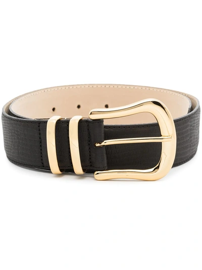 Shop Black & Brown Lizard-pattern Buckle Leather Belt In Black