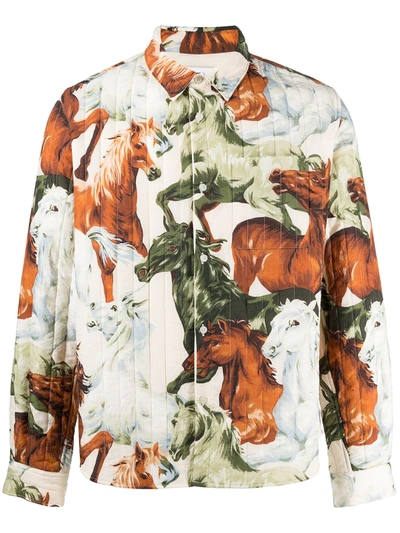 Shop Kenzo Quilted Woven Horse Print Shirt In Neutrals