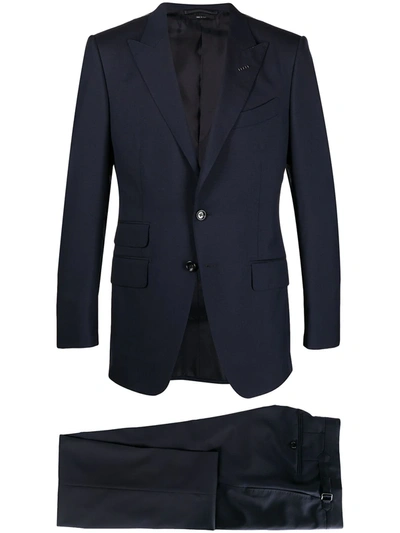 Shop Tom Ford Peak-lapel Single-breasted Trouser Suit In Blue