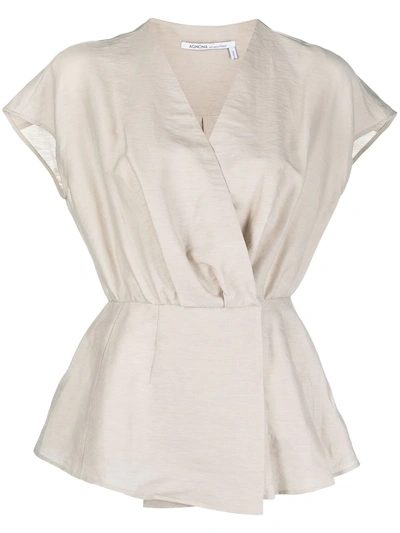 Shop Agnona Wrap-around Short-sleeved Blouse In Neutrals