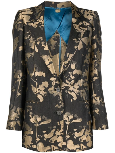 Shop Maurizio Miri Floral Jacquard Single-jacquard Blazer In Gold