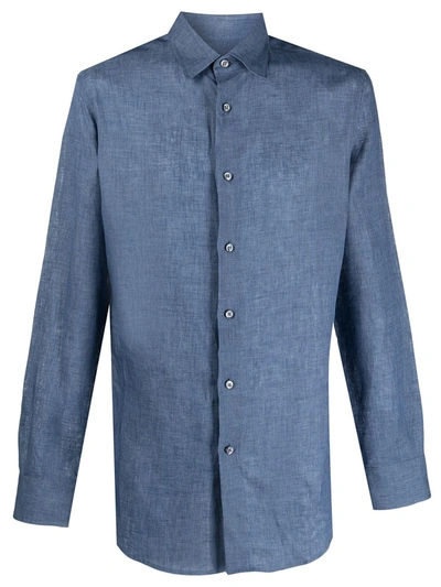 Shop Brioni Blue Linen Shirt