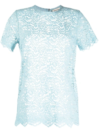 Shop Semicouture Scalloped Floral-lace T-shirt In Blue