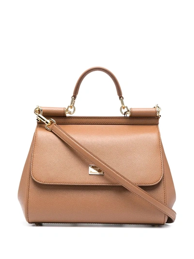 Shop Dolce & Gabbana Medium Sicily Shoulder Bag In Brown