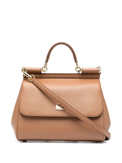 Dolce & Gabbana Sicily Medium Leather Shoulder Bag In Brown