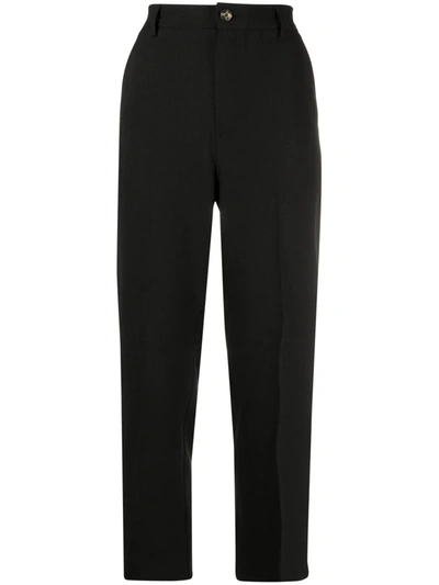 Shop Ganni High-waisted Tapered Trousers In Black