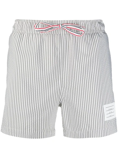 Shop Thom Browne Seersucker-print Swim Shorts In Grey