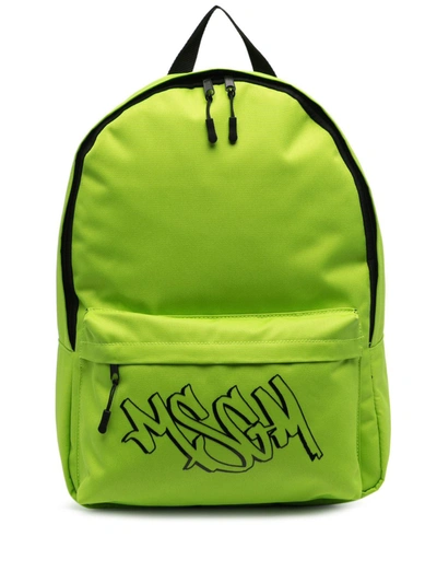 Shop Msgm Logo-print Backpack In 35 Green