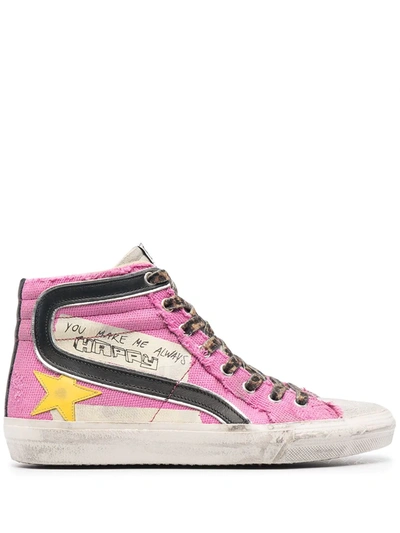 Golden Goose Deluxe Brand Slide Canvas Quarter Leather Pink/ice 