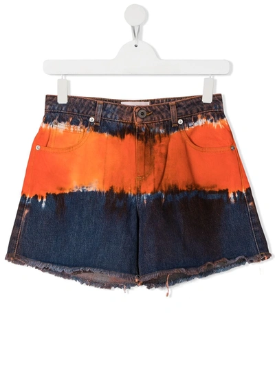 Shop Alberta Ferretti Teen Tie-dye Denim Shorts In Orange