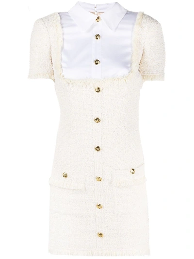 Shop Elisabetta Franchi Tweed Fitted Mini Dress In Neutrals