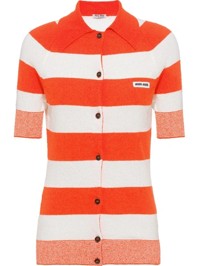Shop Miu Miu Striped Knitted Jumper In Orange