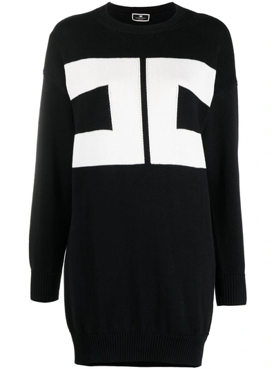 Shop Elisabetta Franchi Intarsia Logo Knit Jumper Dress In Black