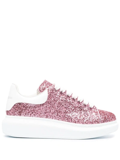 Shop Alexander Mcqueen Oversized Glitter Sneakers In Pink ,white
