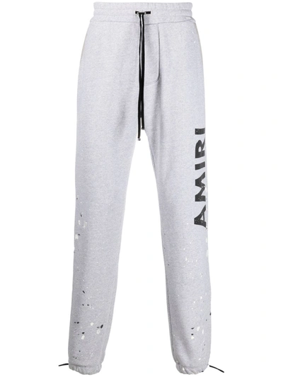 Shop Amiri Logo-print Cotton Track Pants In Grey