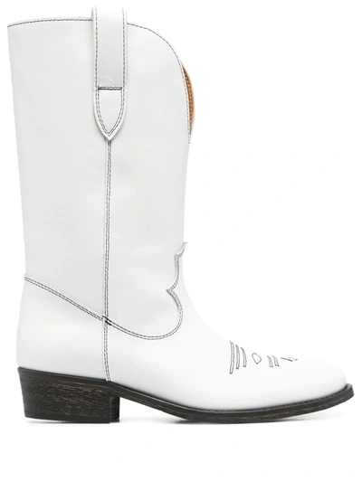 Shop Via Roma 15 Stitch-embellished Western Boots In White
