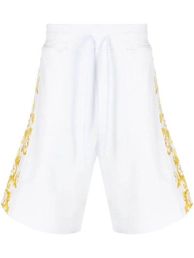 Shop Versace Jeans Couture Barocco-print Cotton Shorts In White