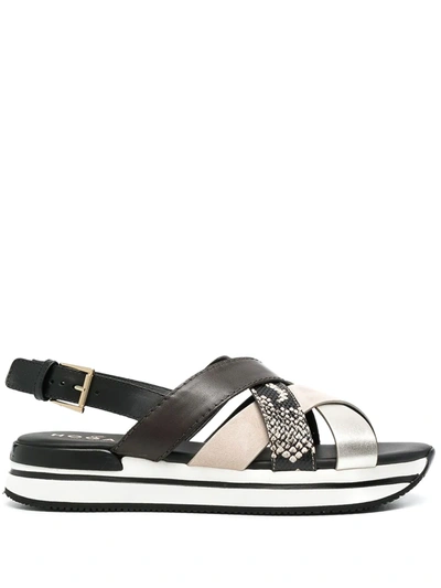 Shop Hogan Crossed Strappy Sandals In Black