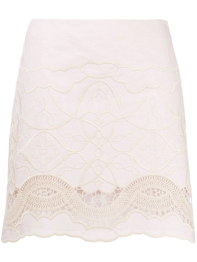 Shop Alberta Ferretti Lace-insert A-line Skirt In Pink