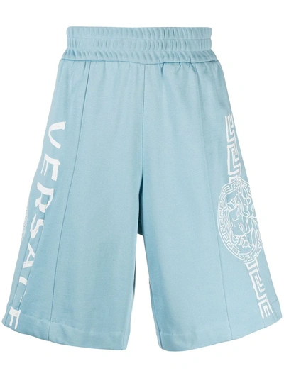 Shop Versace Medusa Logo Track Shorts In Blue