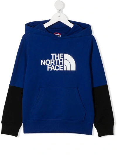 Shop The North Face Panelled Logo-print Hoodie In Blue