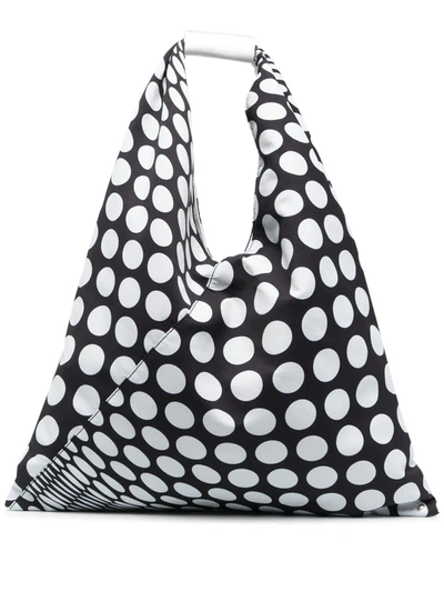 Shop Mm6 Maison Margiela Polka-dot Print Japanese Tote Bag In Black