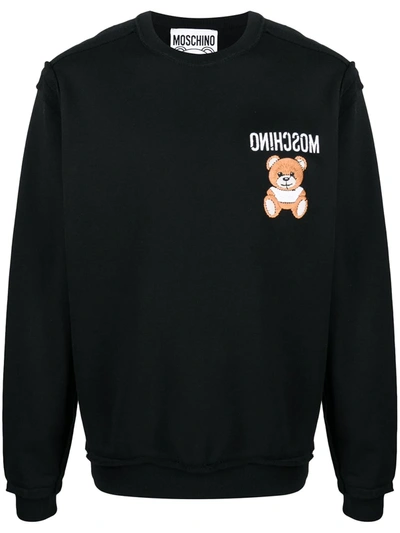 Shop Moschino Teddy Bear Embroidered Sweatshirt In Black